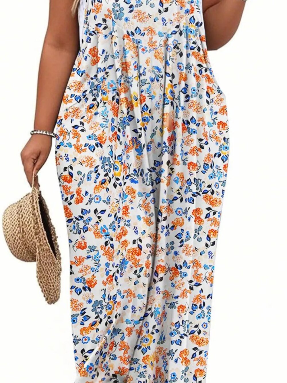 Chuliany ouhou 3XL Plus Size Floral Wide Leg Jumpsuit Overalls Sleeveless Pocket
